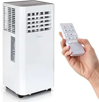 Преносим климатик - Компактен домашен климатик-охладител с вграден режим изсушаване и вентилатор, включва комплект за закрепване към прозореца (