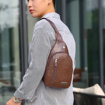 Проста Удобна чанта за пътуване с едно рамо с дупка за слушалки, мъжка чанта през рамо от изкуствена кожа, чанта-месинджър