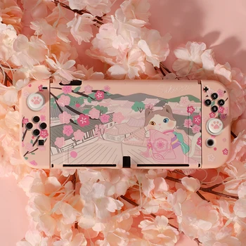 Хубава калъф Sakura Котка за Nintendo Switch OLED Аксесоари Мек силиконов OLED-калъф NS JoyCon Защитен калъф за Switch Oled