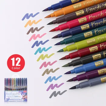 Художествени маркери, 12 цвята, каллиграфическая дръжка, четка за ръчно надписване, сменяеми дръжки за рисуване, маркери за художника, маркери за манга, стоки за бродерия, ученически пособия