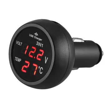 Цифров led волтметър за автомобилна запалка, термометър за автомобилния камион, USB зарядно устройство за 12/24, измерване на температура, волтметър 3 в 1/2 в 1