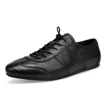 Черна ежедневни спортни обувки от мека кожа, дантела, ежедневни бизнес кожени обувки, пролет-лято, нова мъжка официална дреха, кариера