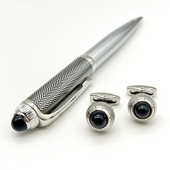 Черна ивица със стрелки, луксозна химикалка писалка със сребърен цвят, гладки класически канцеларски материали за офиса и училище