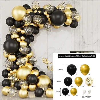 Черно-златен балон за парти в чест на рождения ден, набор от балони, декорация на сватбена фон, оформление на сцената, арка от балони